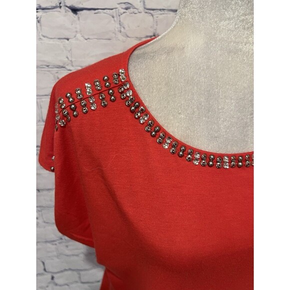 Ruby Rd. Women's short Sleeve Shirt Jeweled Neckline petite medium - Picture 3 of 7